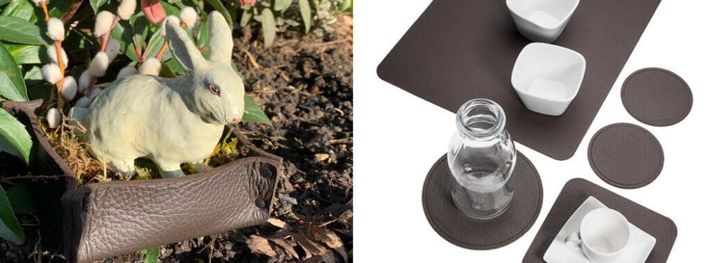 Osterdekoration aus Leder Brotkorb Osternest Tischsets Untersetzer