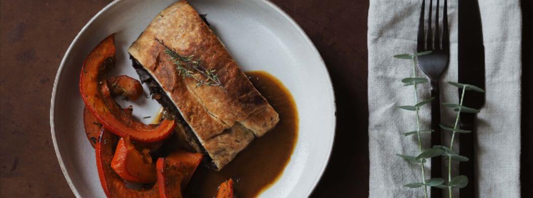 Vegetarisches Weihnachtsessen | Pilz Wellington | Ofenkürbis | Wunschleder