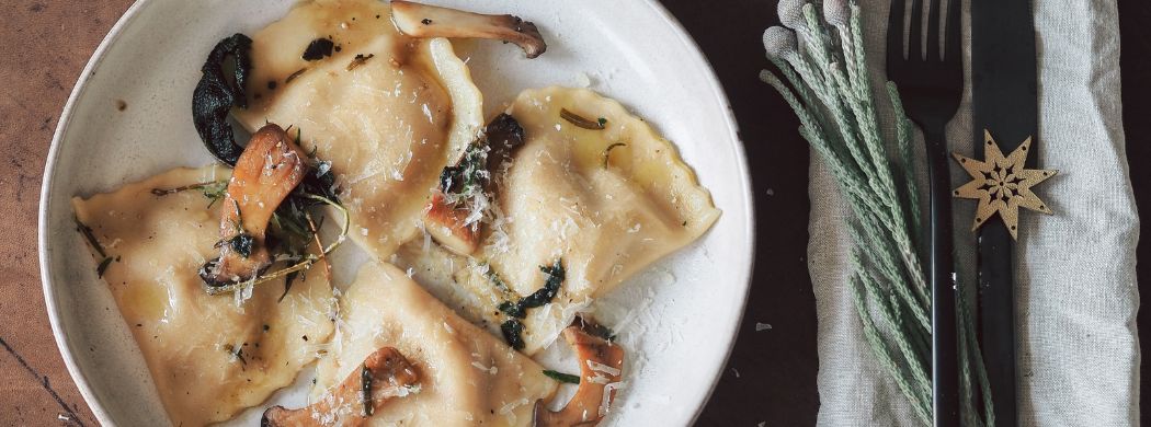 Ravioli, Kürbisfüllung, Teig, Ravioli selber machen, Weihnachtsesssen, Festessen, Wunschleder