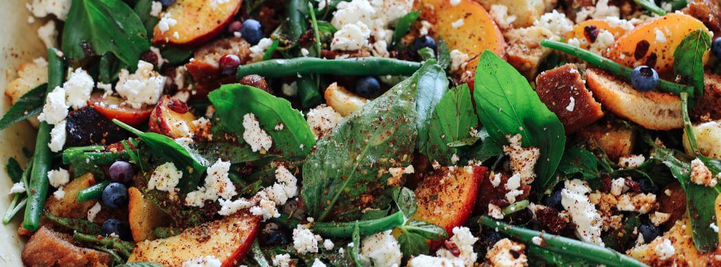 Pfirisich Ziegenkäse Panzanella, Brotsalat, Spätsommer, Wunschleder