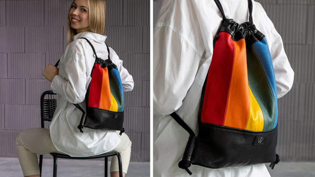 Regenbogen Turnbeutel Leder, Pride Turnbeutel, Wunschleder