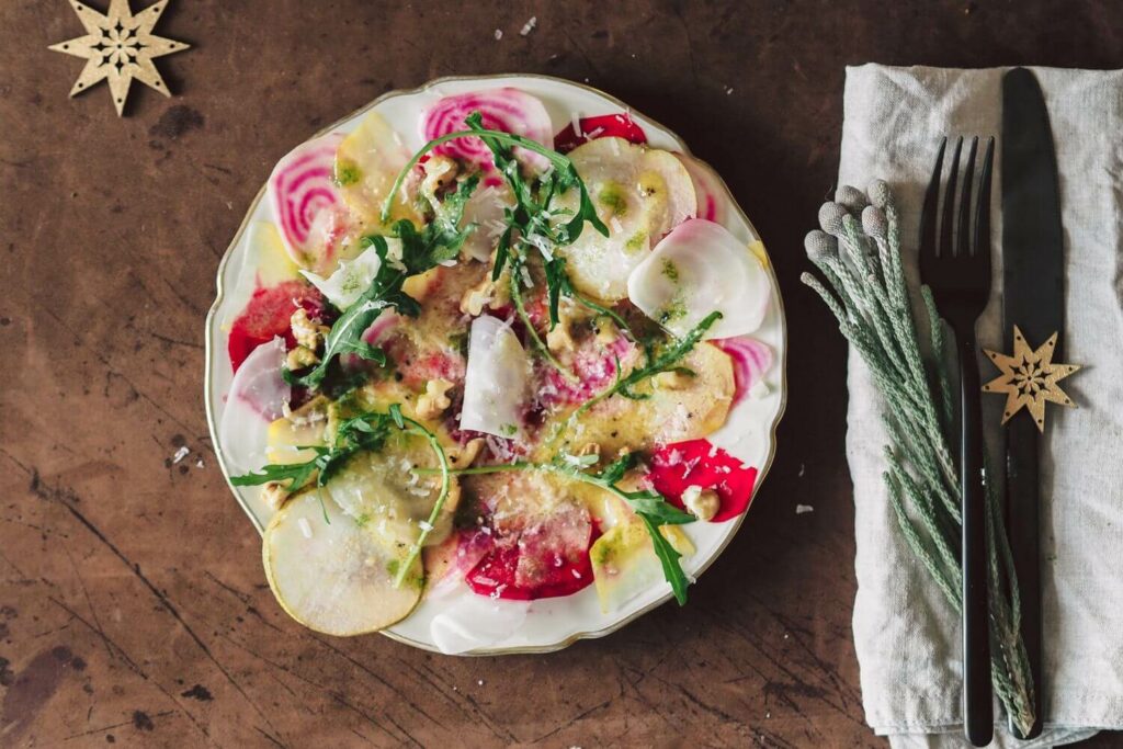 Link zu Bunte Bete Carpaccio, einer Vorspeise für Weihnachten