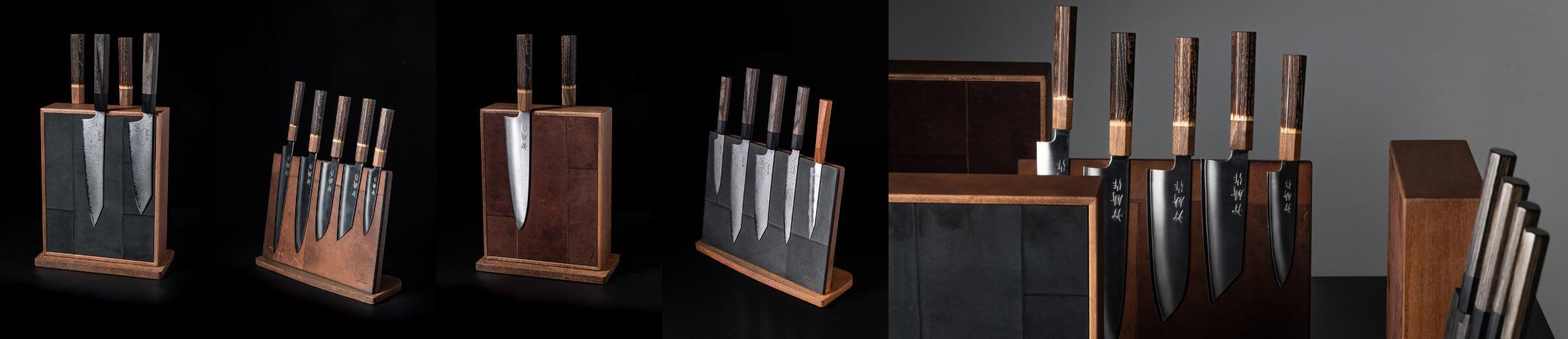 Messerblock Stahl Leder, magnetischer Messerblock, Wunschleder