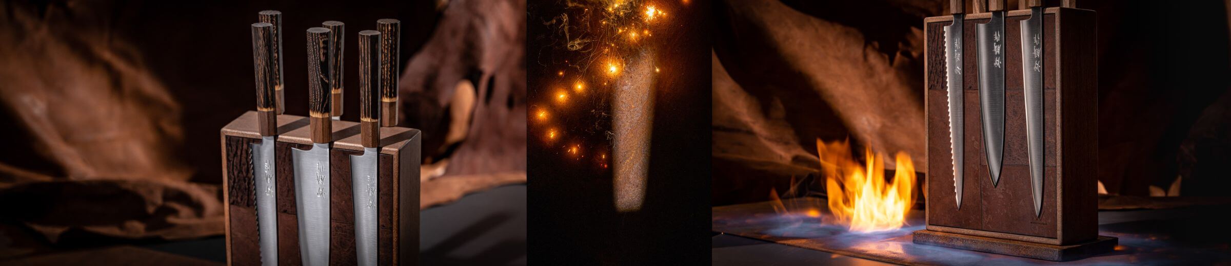 Messerblock Stahl Leder, magnetischer Messerblock, Wunschleder