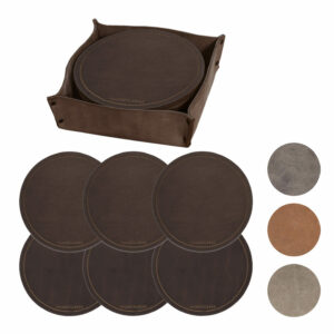 Set aus Glasuntersetezr und Aufbewahrungskorb | Pferdeleder | Wunschleder