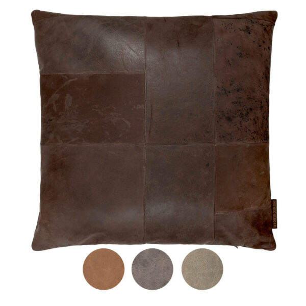 Lederkissen Patchwork, Bio-Lederkissen, handgenähtes Sofakissen aus Leder | Wunschleder