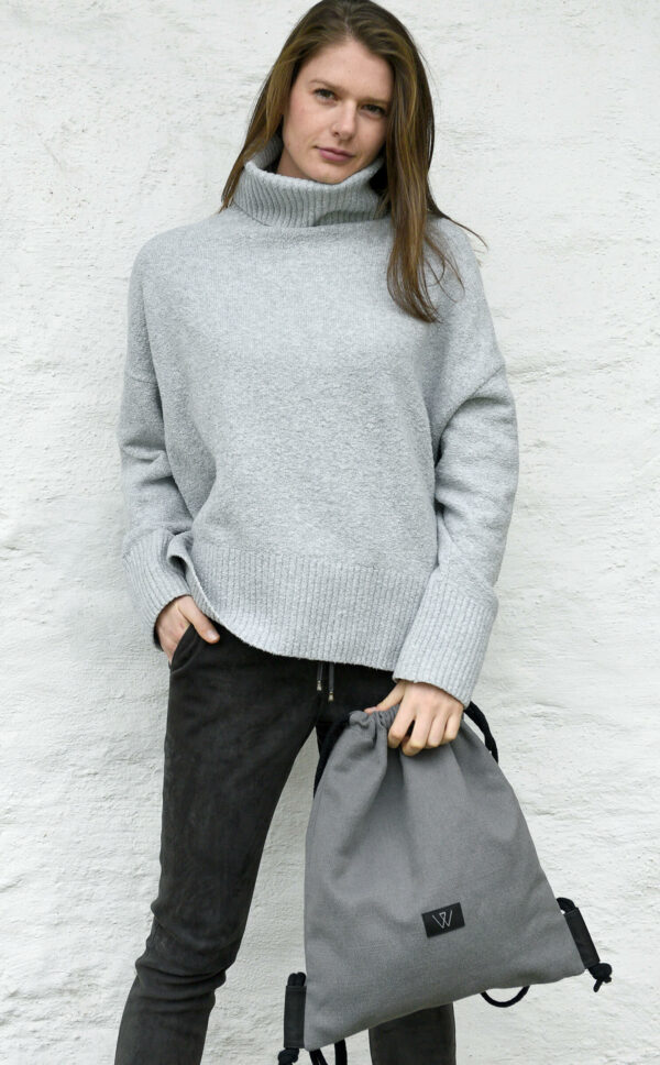 Stoffturnbeutel grau Gymbag Rucksack | Wunschleder