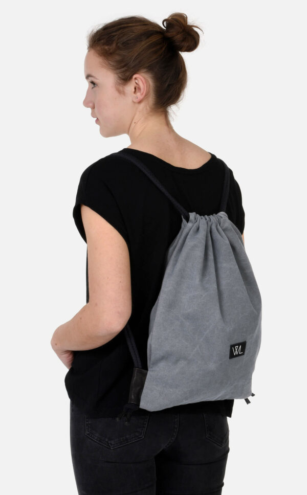 Stoffturnbeutel grau Gymbag Rucksack | Wunschleder