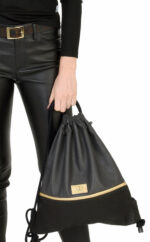 Turnbeutel | Leder | dunkelgrau | schwarz | Gold | Wunschleder