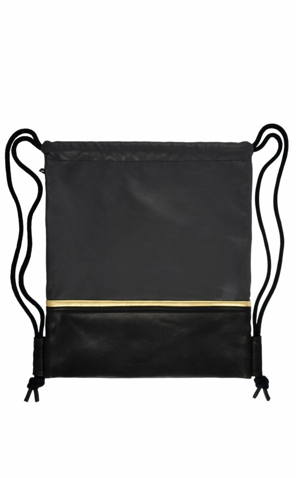 Turnbeutel | Leder | dunkelgrau | schwarz | Gold | Wunschleder