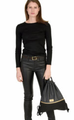 Turnbeutel | Leder | dunkelgrau | schwarz | Gold | Wunschleder