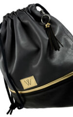 Turnbeutel | Leder | dunkelgrau | schwarz | Gold | Wunschleder