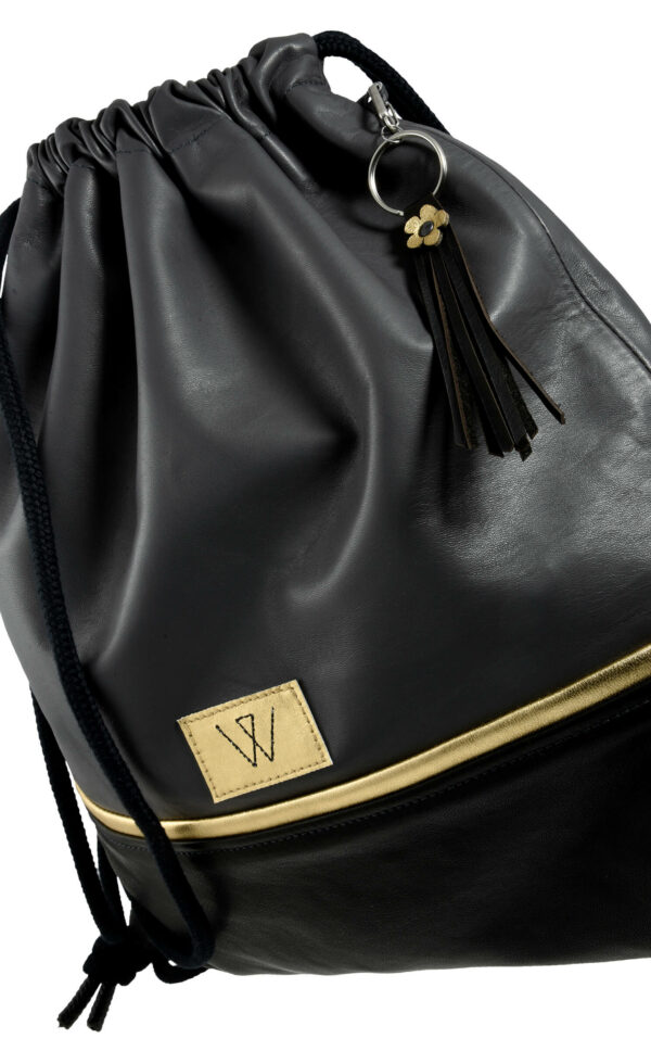 Turnbeutel | Leder | dunkelgrau | schwarz | Gold | Wunschleder