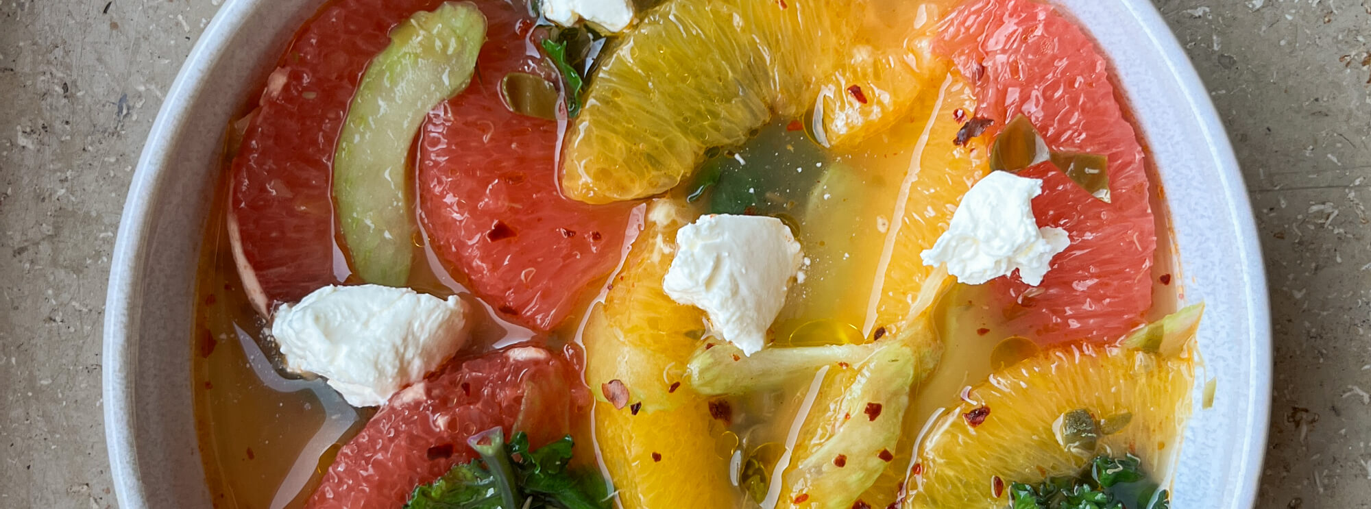 Zitrussalat, Wintersalat, Grapefruit, Orange, Sellerie, Ricotta