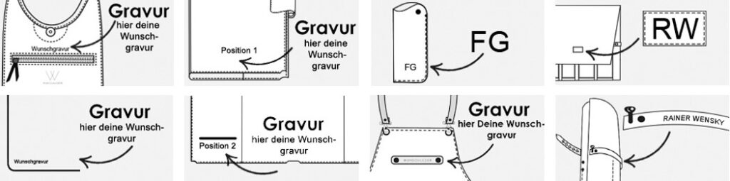 Gravurposition, Lederfarben mit Gravur, Wunschleder