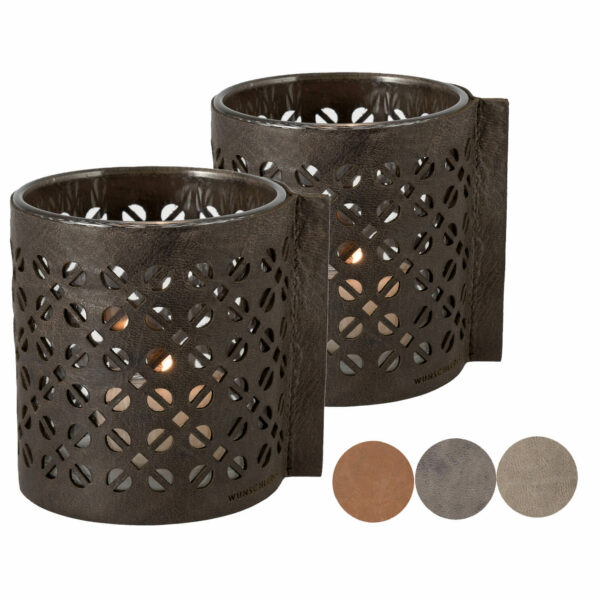 Windlicht | Leder | Bio-Pferdeleder | 2 Stück | Wunschleder