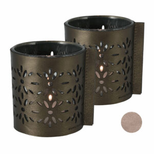 Windlicht-Glas | Metallic-Leder | 2 Stück | Wunschleder