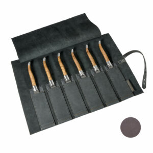 Steakmessertasche Leder 6 Köcher | Messertasche Rindleder | Rolltasche für Messer | Wunschleder
