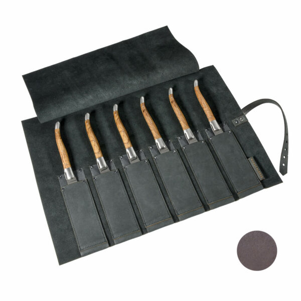 Steakmessertasche Leder 6 Köcher | Messertasche Rindleder | Rolltasche für Messer | Wunschleder
