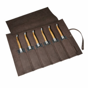 Steakmessertasche Leder 6 Köcher | Messertasche Rindleder | Rolltasche für Messer | Wunschleder