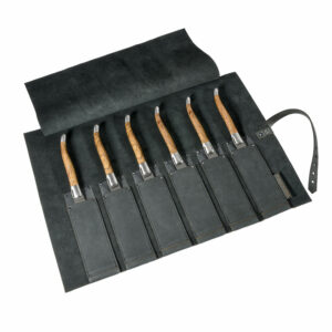 Steakmessertasche Leder 6 Köcher | Messertasche Rindleder | Rolltasche für Messer | Wunschleder
