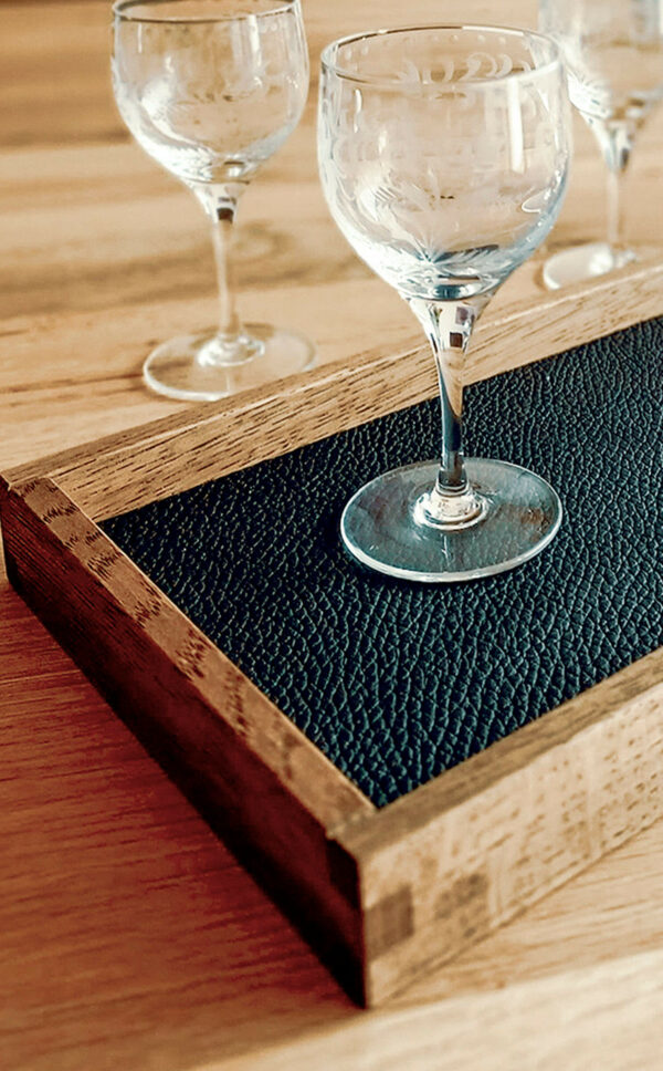 Serviertablett Holz | Serviertablett Leder | Dekotablett | Wunschleder