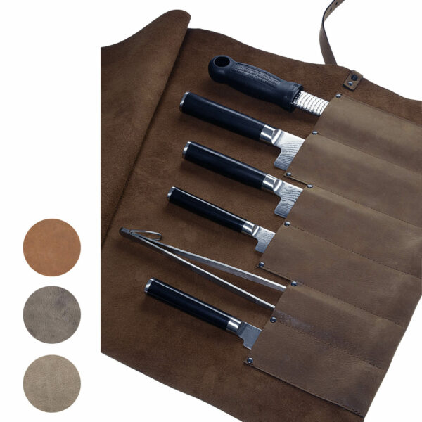 Messertasche | Leder | Öko-Pferdeleder | Blattwerk | 6 Köcher | Wunschleder