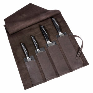 Messerrolle Kochmesser Rindleder, braun, grau, schwarz | Wunschleder