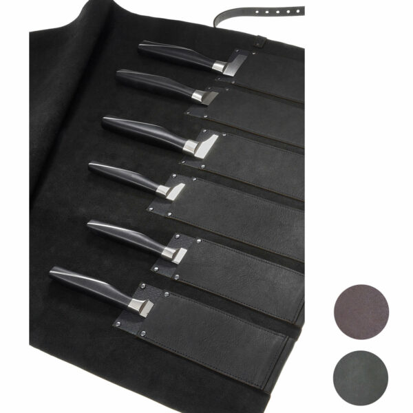 Rolltasche Rindleder Küchenmesser, schwarz | Wunschleder