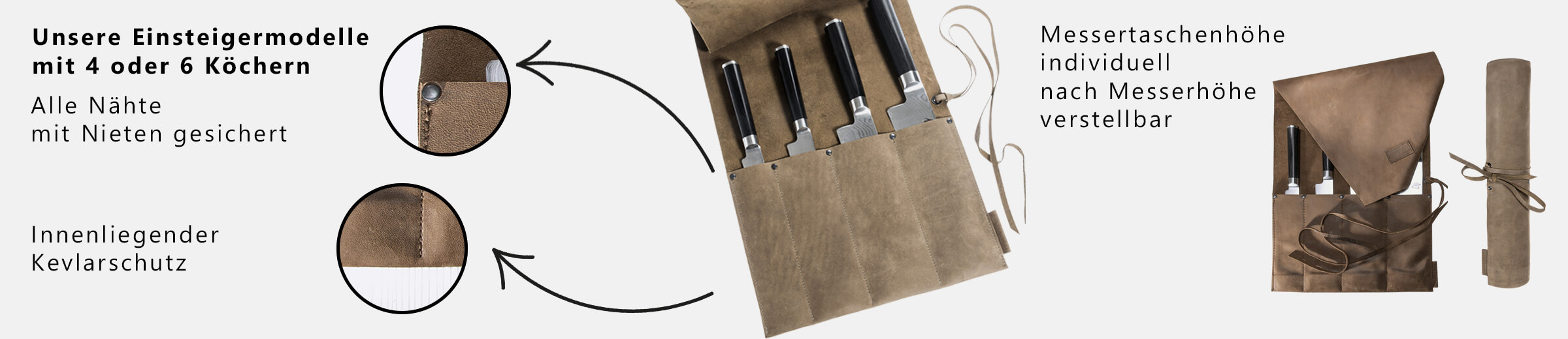 Rolltasche, Rolltasche Leder, Rolltasche für Messer, Rolltasche Küchenmesser, Messertasche Kochmesser, Wunschleder