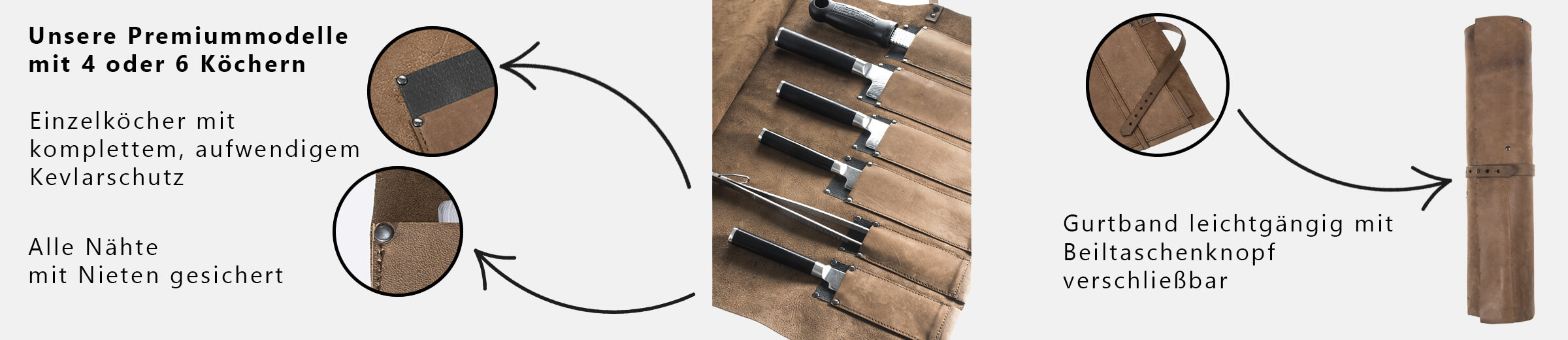 Rolltasche, Rolltasche Leder, Rolltasche für Messer, Rolltasche Küchenmesser, Messertasche Kochmesser, Wunschleder