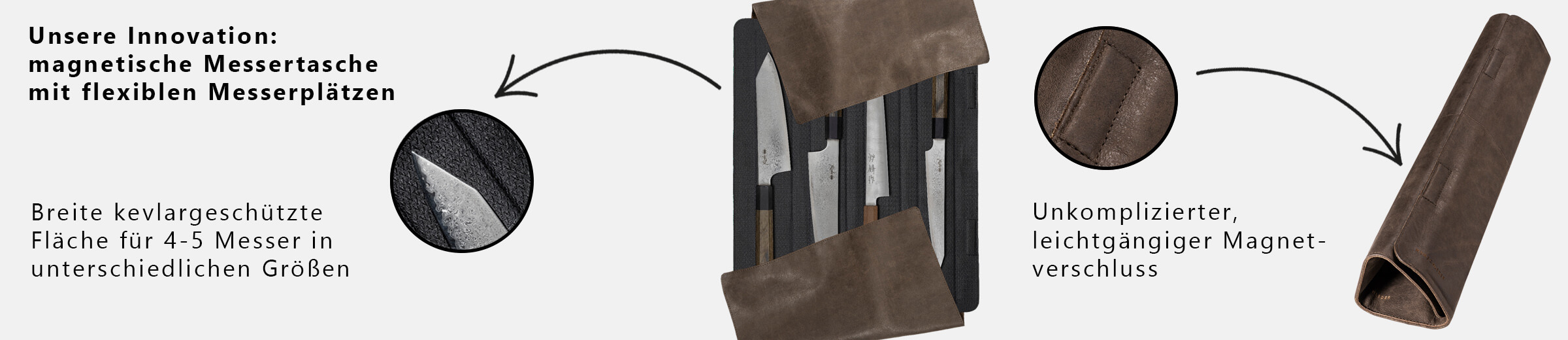 Magnetische Messertasche, Ledermessertasche mit Magnet, personalisierbare Messerrolle, Wunschleder